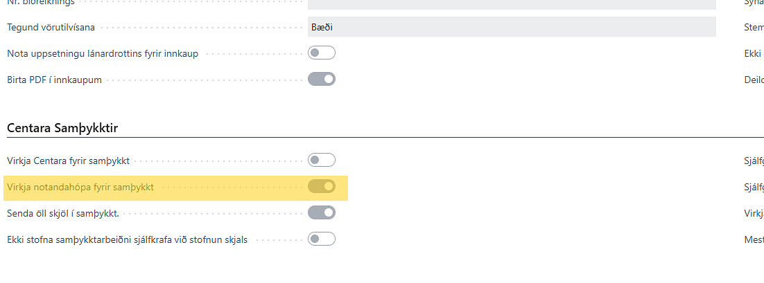 Virkja notendahópa fyrir samþykkt
