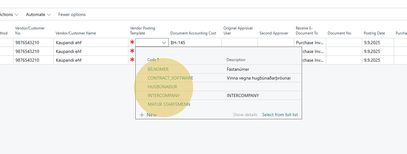 Select existing posting template